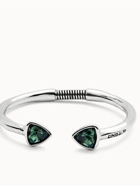 UNO de 50 Silver Open Cuff Bracelet with Dark Green Triangle Stones